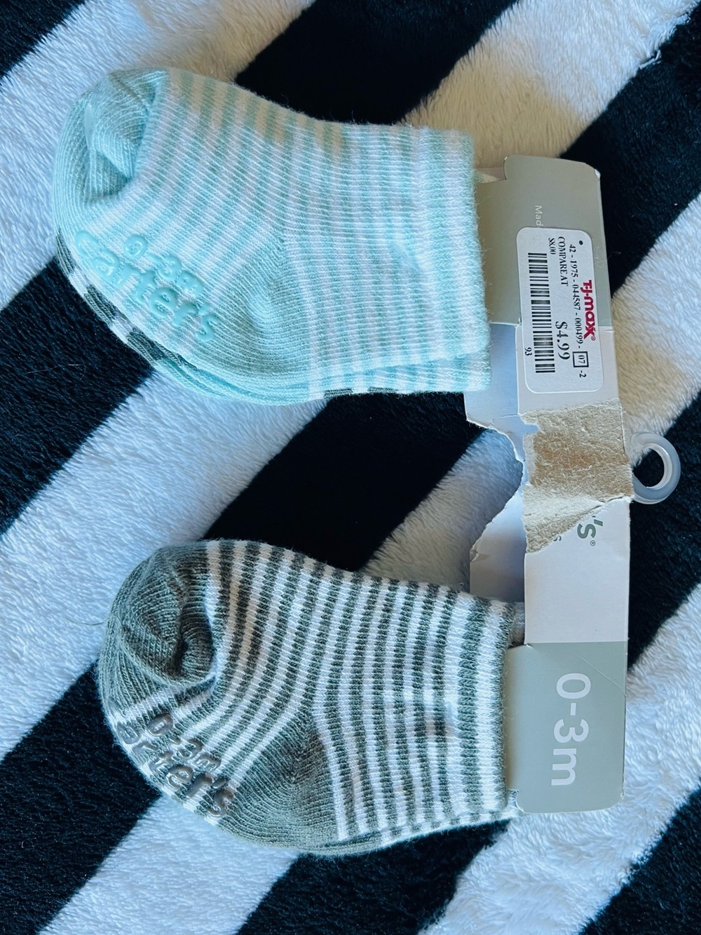 Carter's Striped Baby Ankle Socks in Mint Green & Olive